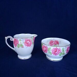 Vintage Bell China Creamer & Sugar Bowl Set With Pink Roses